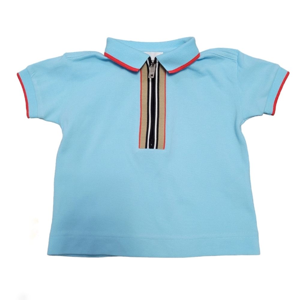 Burberry Boys blue Samuel Icon Stripe Zip Up Polo Shirt